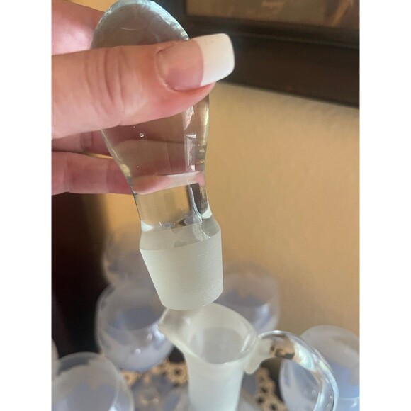 Beautiful Frosted Blue Etched Decanter and Wine Glasses - Picture 10 of 12